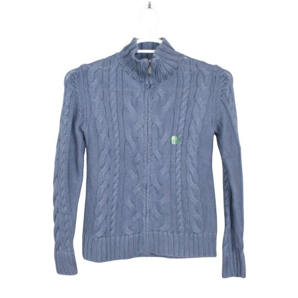 LL Bean Double L Cable Sweater Zip Cardigan Blue Size Small Pet - Picture 1 of 10
